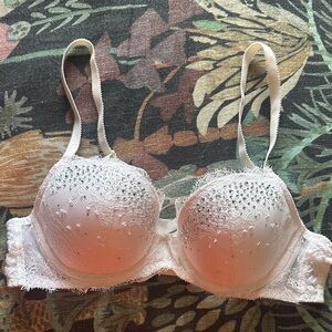 Victoria's Secret White Lace Bra with Rhinestone Accents 34B